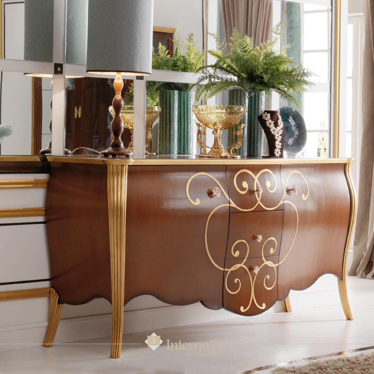 CREDENZA IN LEGNO CLASSICA SOGGIORNO ANTE CON DECORO A RILIEVO